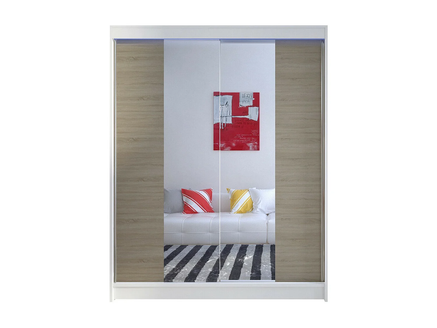Armario Closico 141, Roble Sonoma|Blanco, 200x150x58cm, Puertas de armario: Correderas