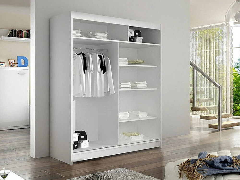 Armoire Closico 149, Chêne Artisan|Blanc, 200x120x58cm, Portes d'armoire: Coulissantes