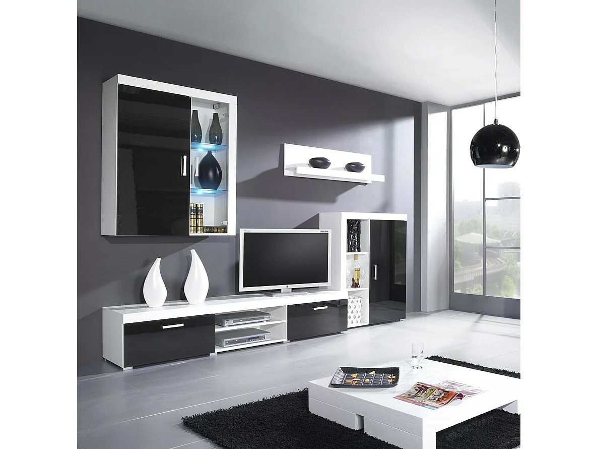 Buffet Odebeli 102, Noir brillant|Blanc, 114x90cm, Le nombre de portes: 135cm, Étagères