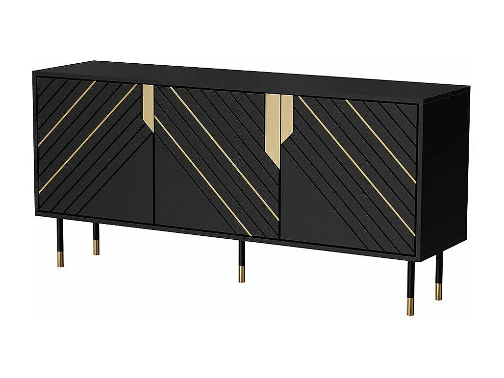 Aparador Elmteo 100, Dorado|Negro, 72x154x40cm, MDF|Aglomerado laminado