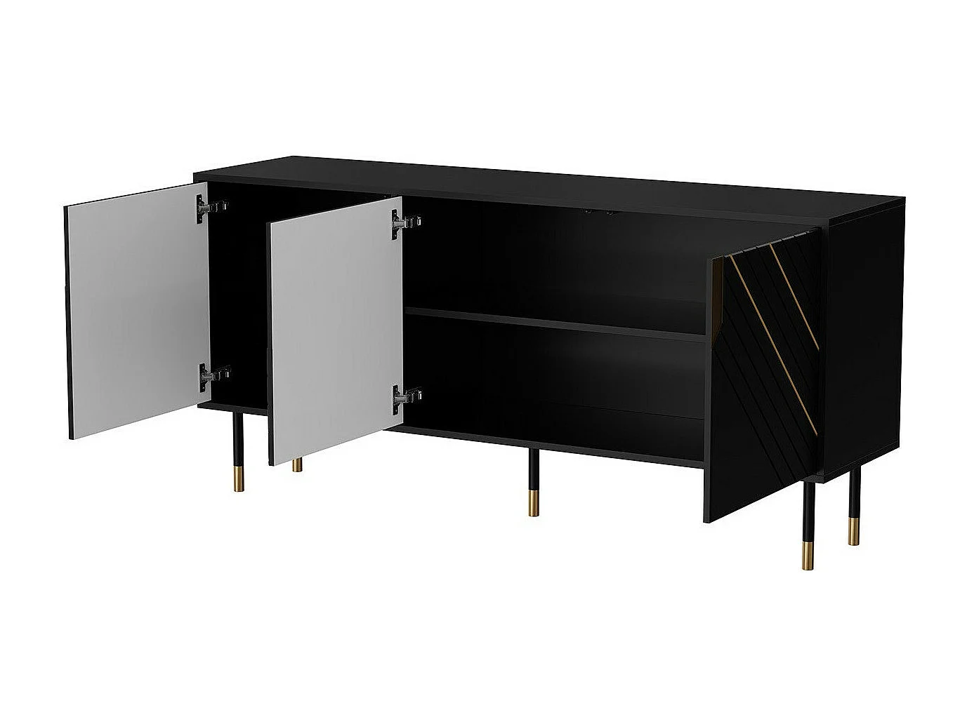 Aparador Elmteo 100, Dorado|Negro, 72x154x40cm, MDF|Aglomerado laminado