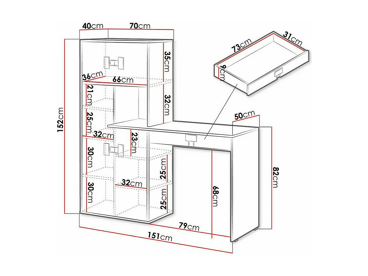 Bureau Florevi 101, Avec des portes|Avec tiroirs, Le nombre de portes: 4, 82x151x50cm