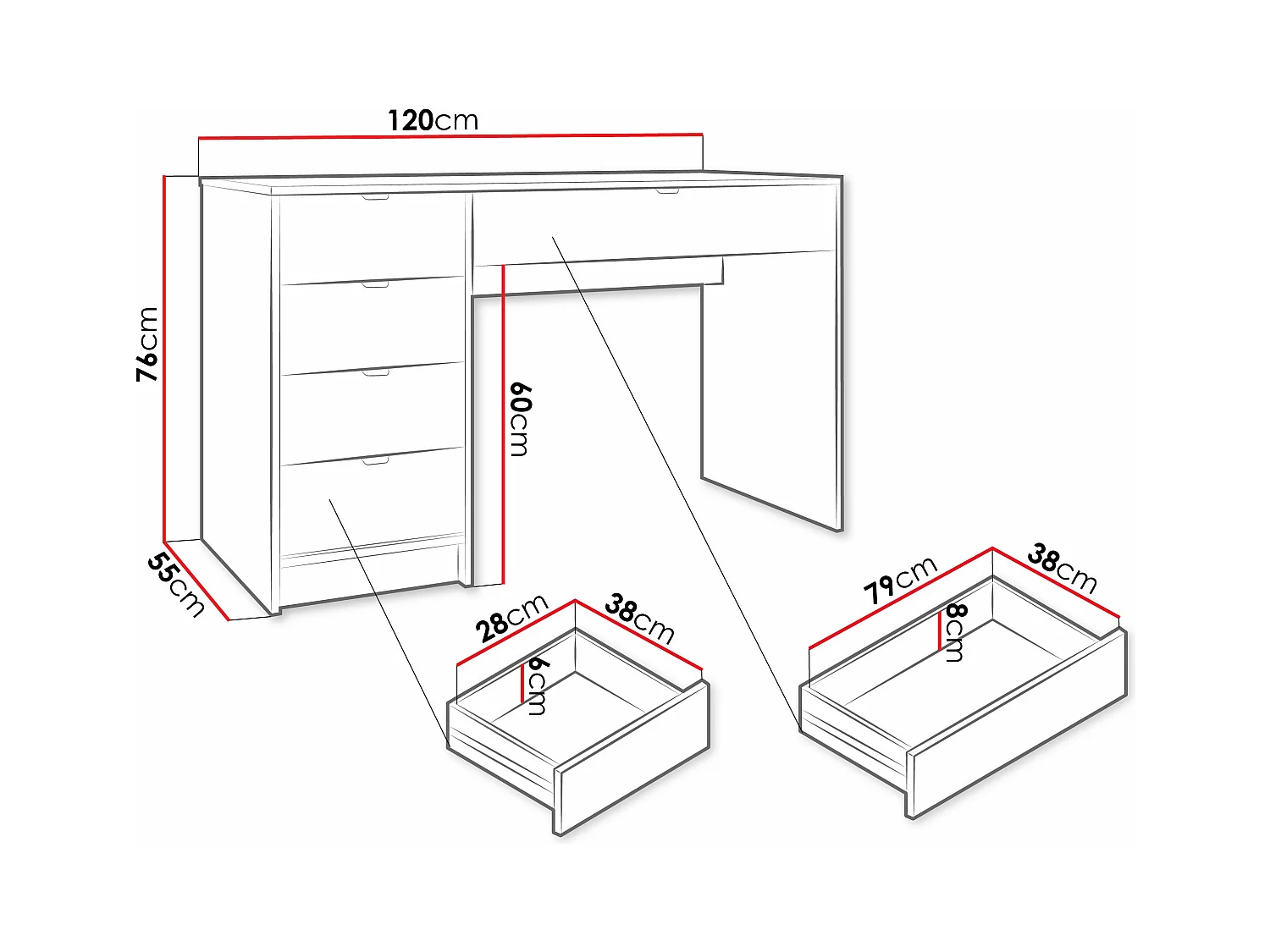 Mesa de escritório Comfivo Larmire 100, Com gavetas, 8x12x6cm