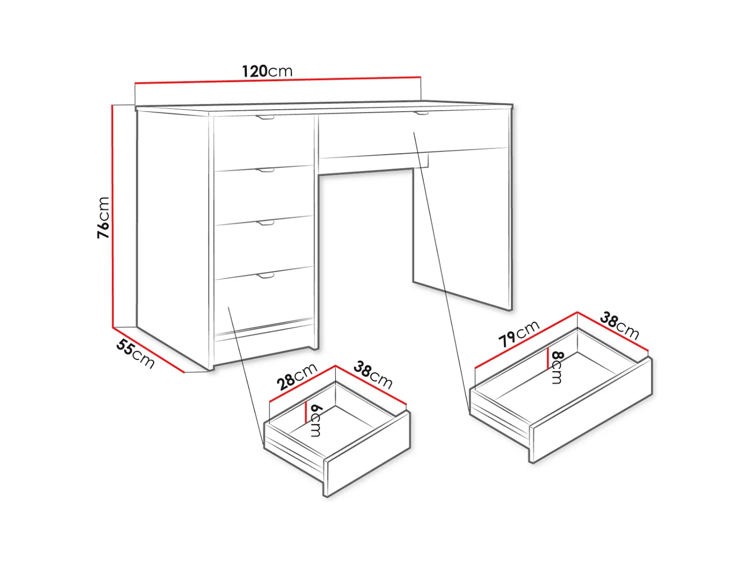 Mesa de escritório Comfivo Larmire 100, Com gavetas, 8x12x6cm
