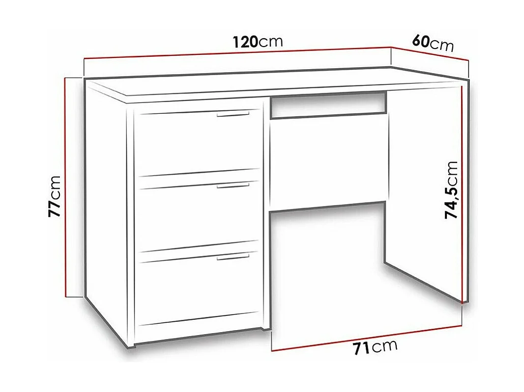 Mesa de oficina Fivelbo 100, Con cajones, Número de cajones: 3, 77x120x60cm