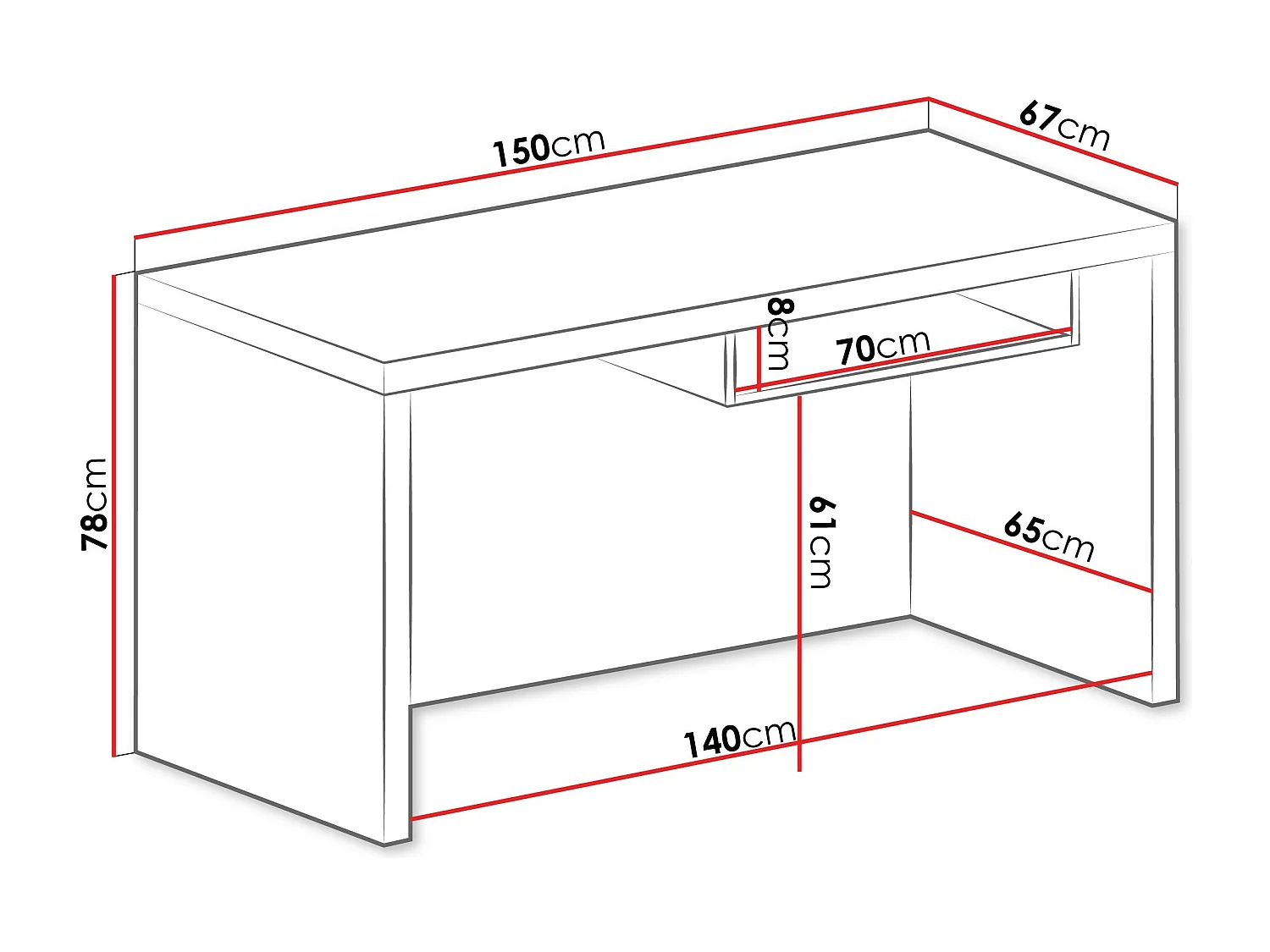 Mesa de oficina Fiomeri 122, Con un estante para teclado, 78x150x67cm