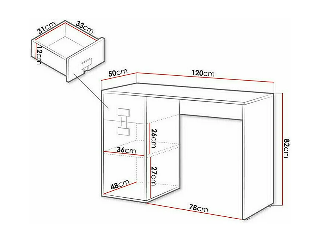 Mesa de oficina Florevi 100, Con puertas|Con cajones, Número de puertas: 1, 82x120x50cm