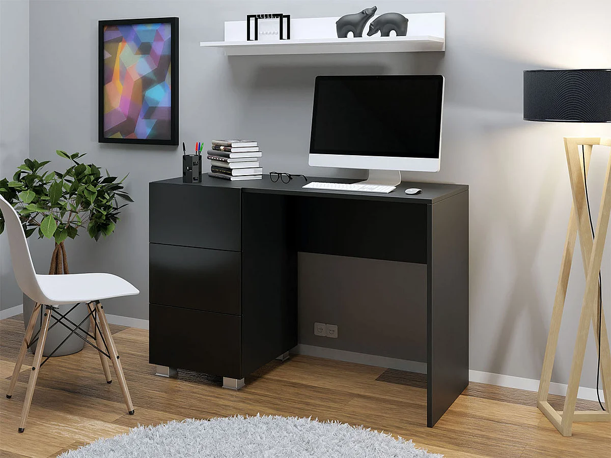 Bureau Tivdalu 122, Avec tiroirs, Nombre de tiroirs: 3, 77x110x50cm, Noir brillant|Noir