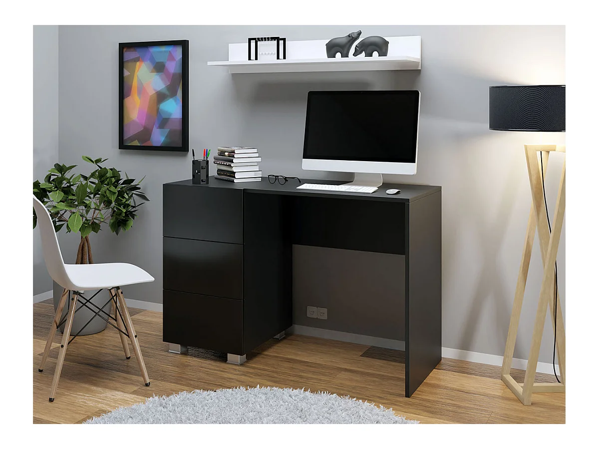 Bureau Tivdalu 122, Avec tiroirs, Nombre de tiroirs: 3, 77x110x50cm, Noir brillant|Noir