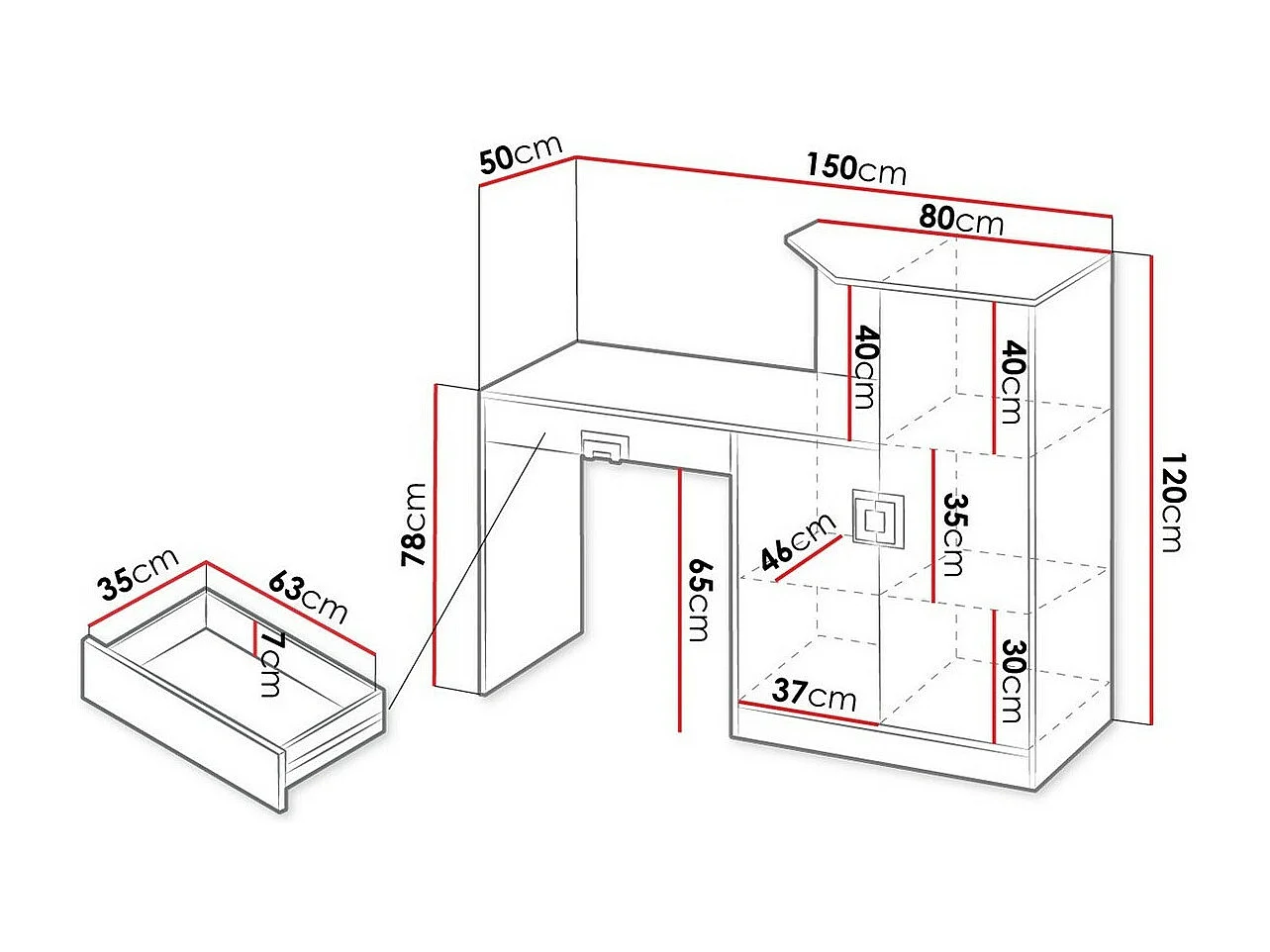 Mesa de escritório Tolfere 105, Com gavetas, Número de portas: 2