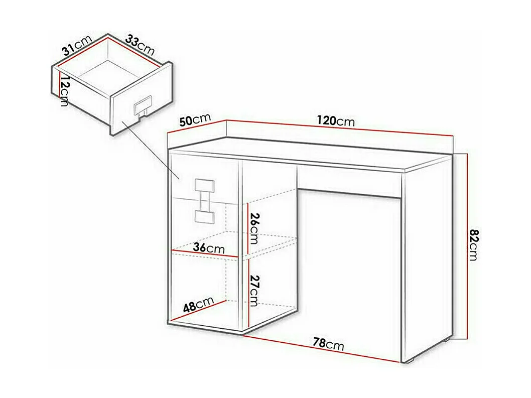 Mesa de oficina Florevi 100, Con puertas|Con cajones, Número de puertas: 1, 82x120x50cm