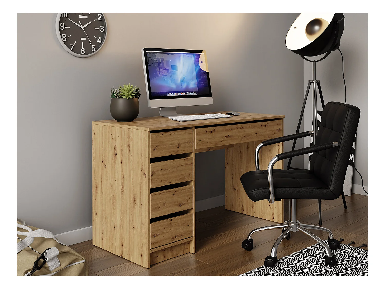 Bureau Comfivo 312, Avec tiroirs, Nombre de tiroirs: 5, 76x120x55cm, Chêne Artisan