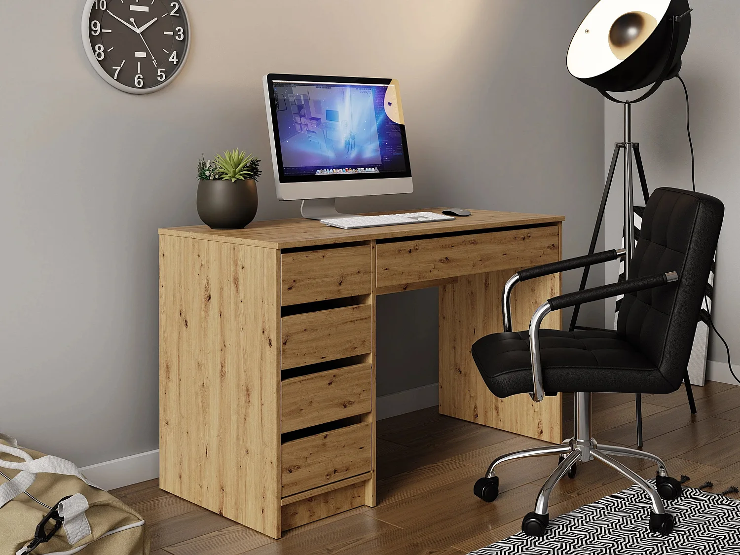 Bureau Comfivo Terros I, Avec tiroirs, Nombre de tiroirs: 5, 76x120x55cm, Chêne Artisan