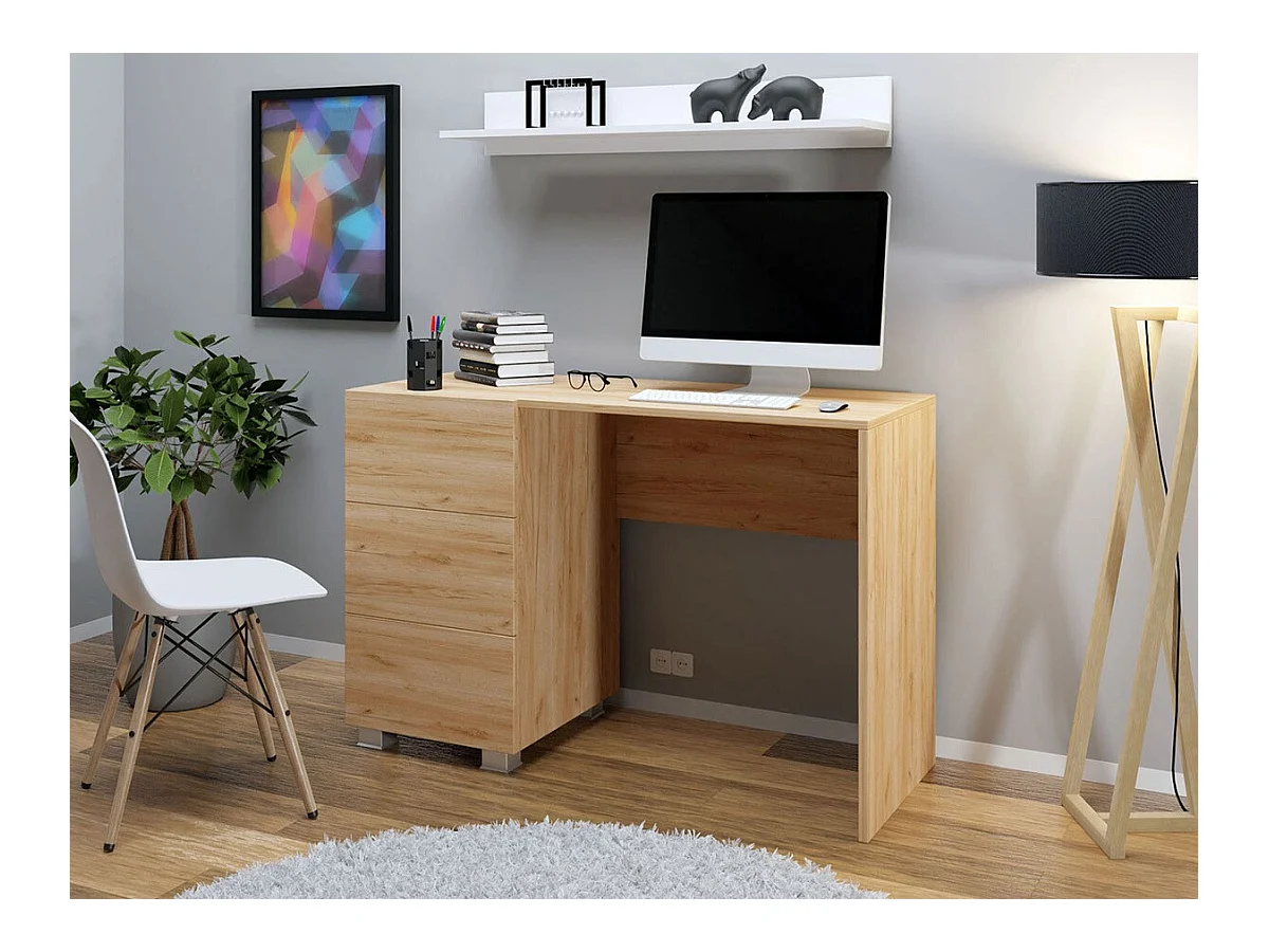 Bureau Tivdalu 122, Avec tiroirs, Nombre de tiroirs: 3, 77x110x50cm, Chêne doré