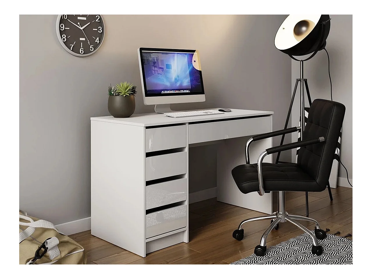 Bureau Comfivo 312, Avec tiroirs, Nombre de tiroirs: 5, 76x120x55cm, Blanc brillant|Blanc