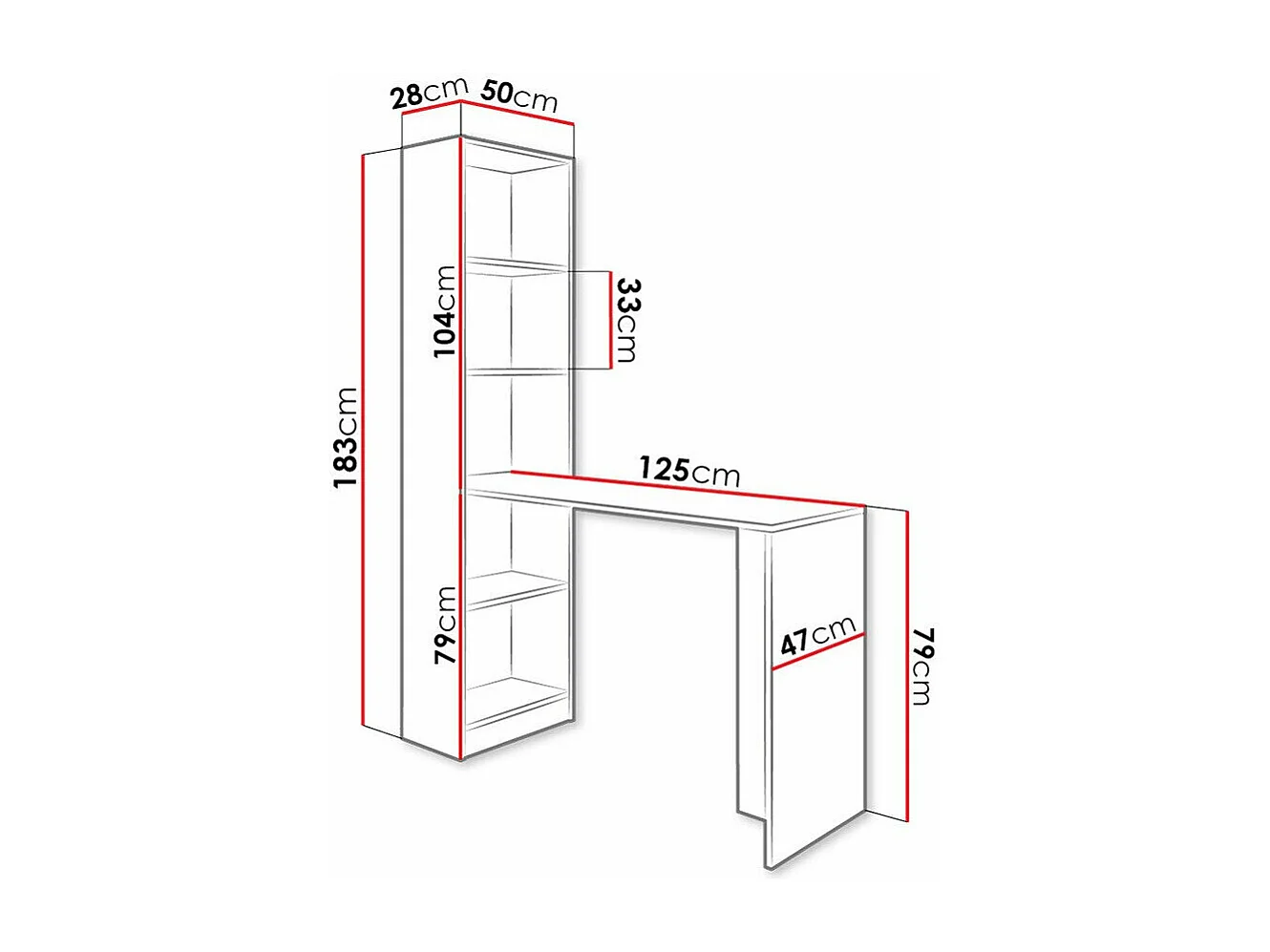 Mesa de oficina Dover 109, 79x125x50cm