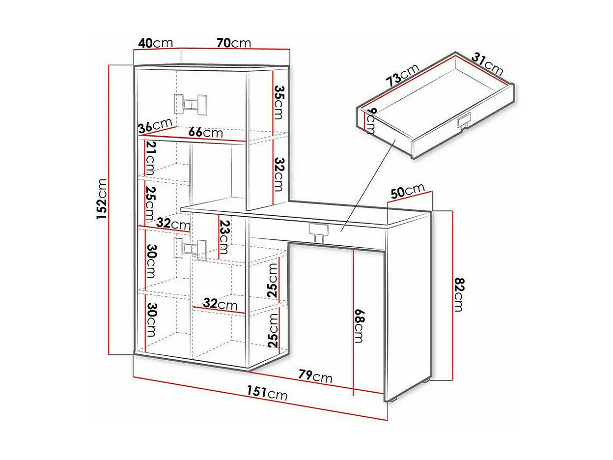Mesa de oficina Florevi 101, Con cajones|Con puertas, Número de puertas: 4, 82x151x50cm