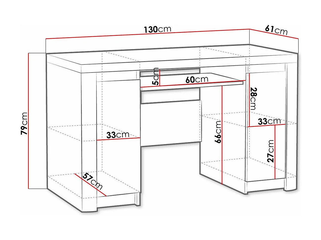 Mesa de oficina Etrmona 113, Con un estante para teclado|Con puertas, 79x130x61cm