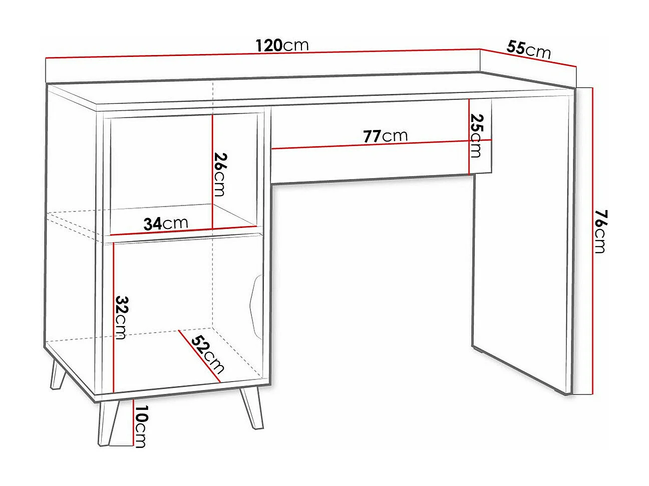 Mesa de oficina Domvera 113, Con puertas, Número de puertas: 1, 76x120x55cm