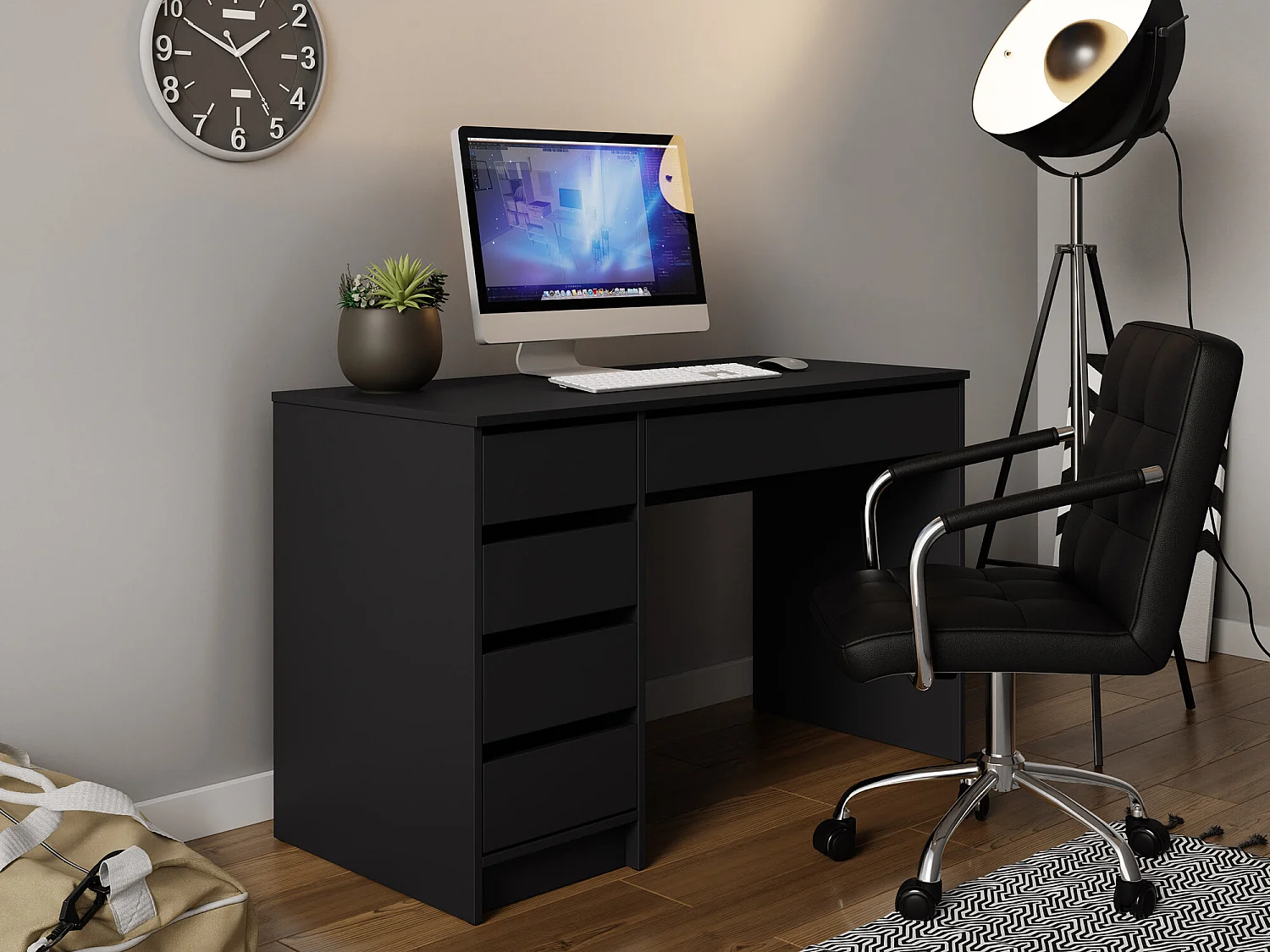 Mesa de oficina Comfivo 312, Con cajones, Número de cajones: 5, 76x120x55cm, Negro