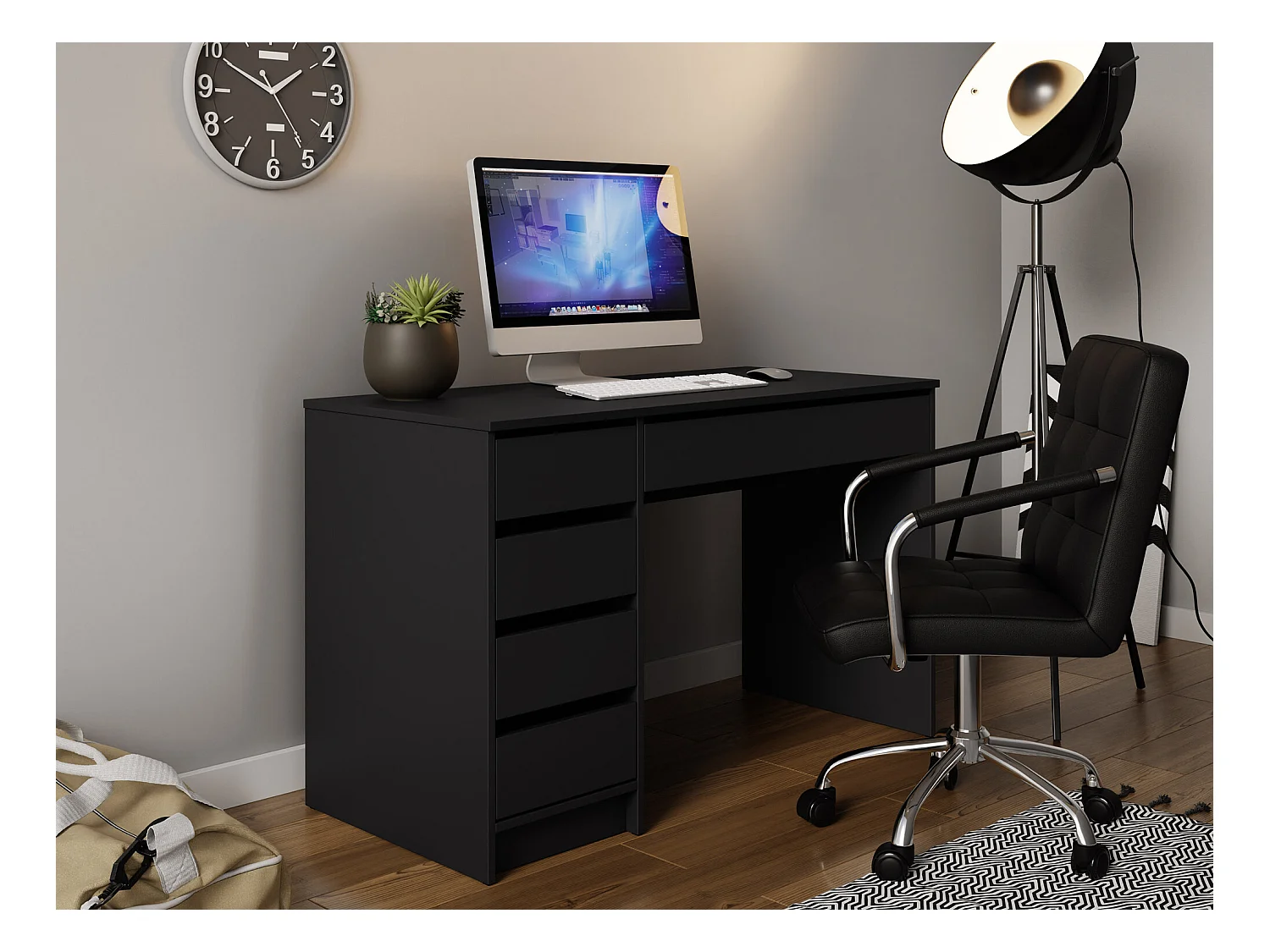 Bureau Comfivo 312, Avec tiroirs, Nombre de tiroirs: 5, 76x120x55cm, Noir