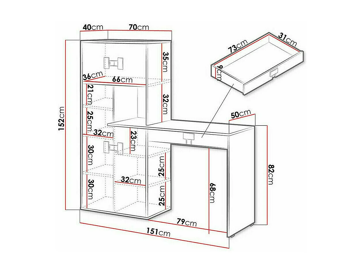 Mesa de oficina Florevi 101, Con cajones|Con puertas, Número de puertas: 4, 82x151x50cm