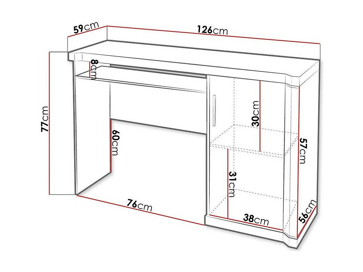 Mesa de oficina Lorelie 112, Con puertas|Con un estante para teclado, 77x126x59cm