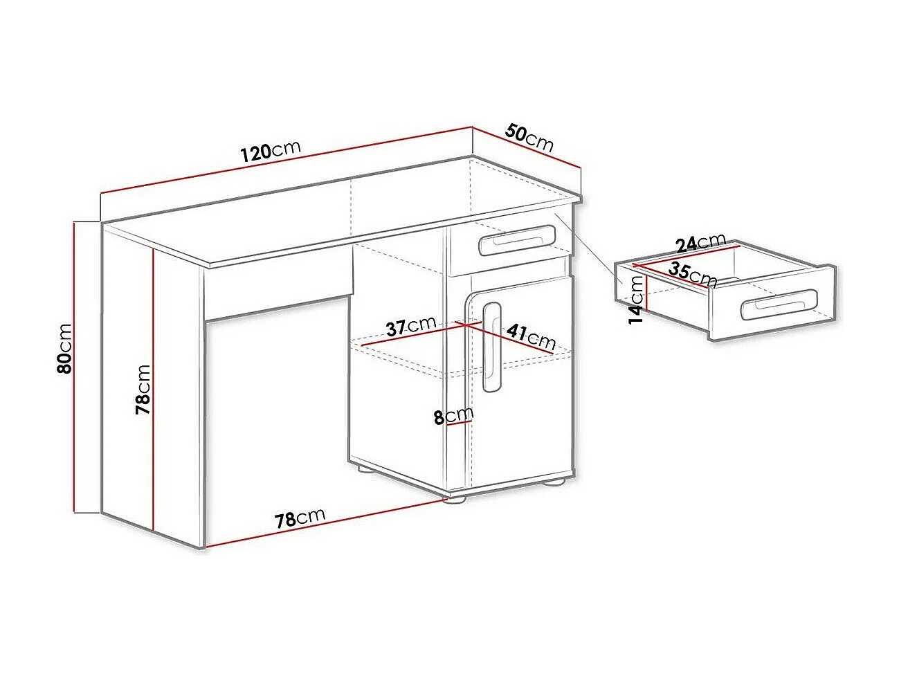 Bureau Aviseve 100, Avec des portes|Avec tiroirs, Le nombre de portes: 1, 80x120x50cm