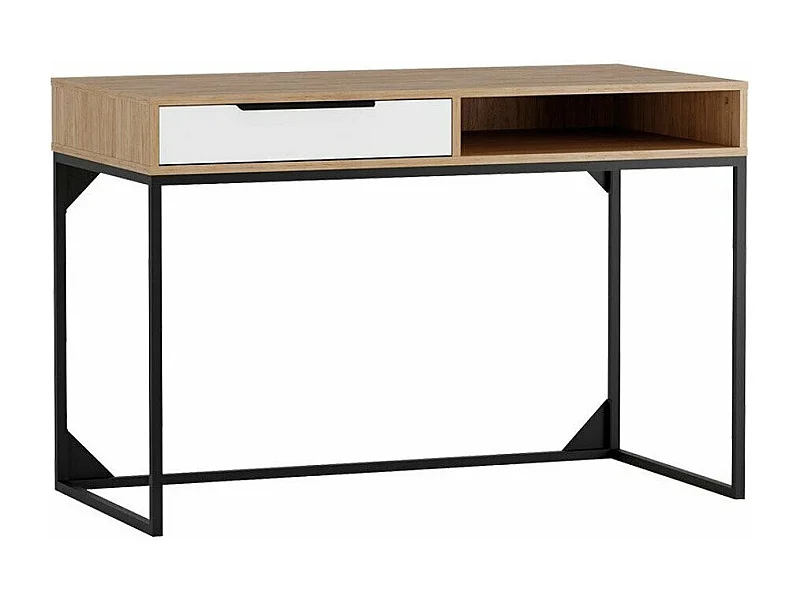 Bureau Romcama 100, Avec tiroirs, 80x120x60cm, Blanc|Hickory chêne