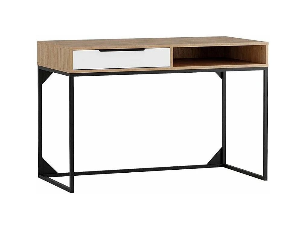 Bureau Romcama 100, Avec tiroirs, 80x120x60cm, Hickory chêne|Blanc