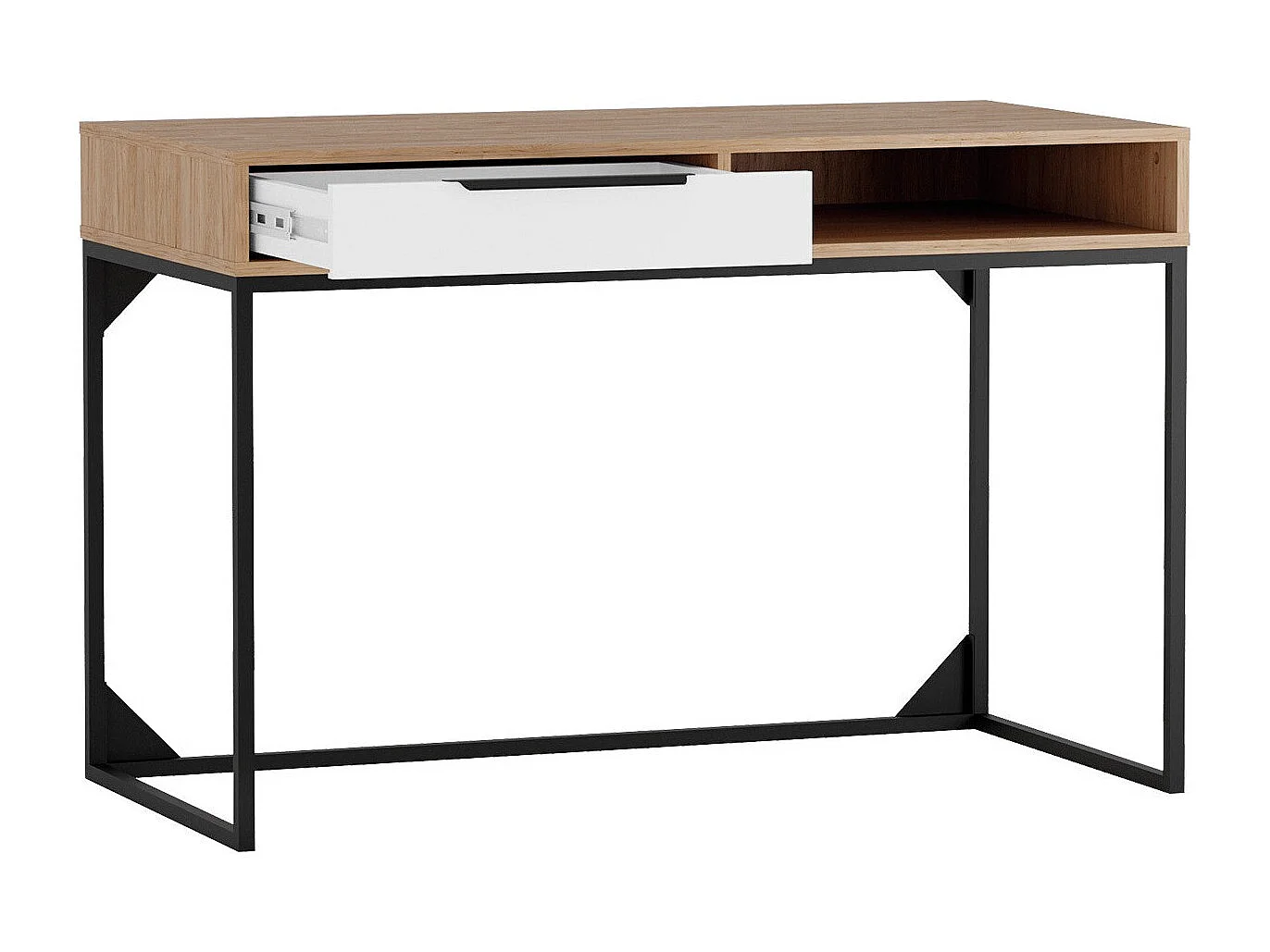 Bureau Romcama 100, Avec tiroirs, 80x120x60cm, Blanc|Hickory chêne