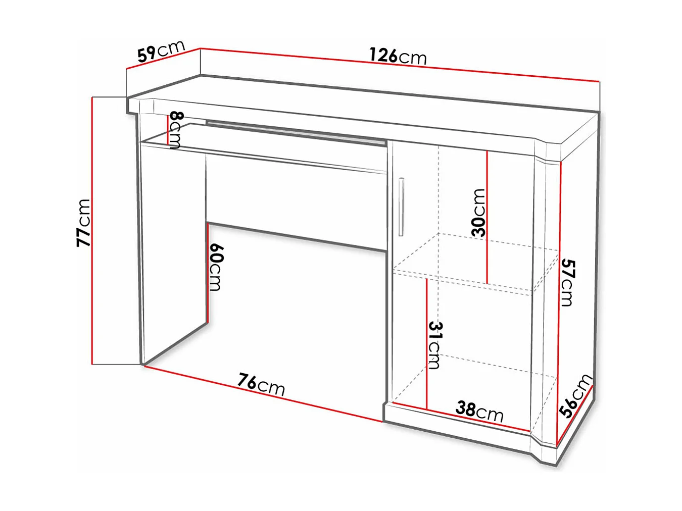 Mesa de escritório Lorelie 112, Com portas, Número de portas: 1