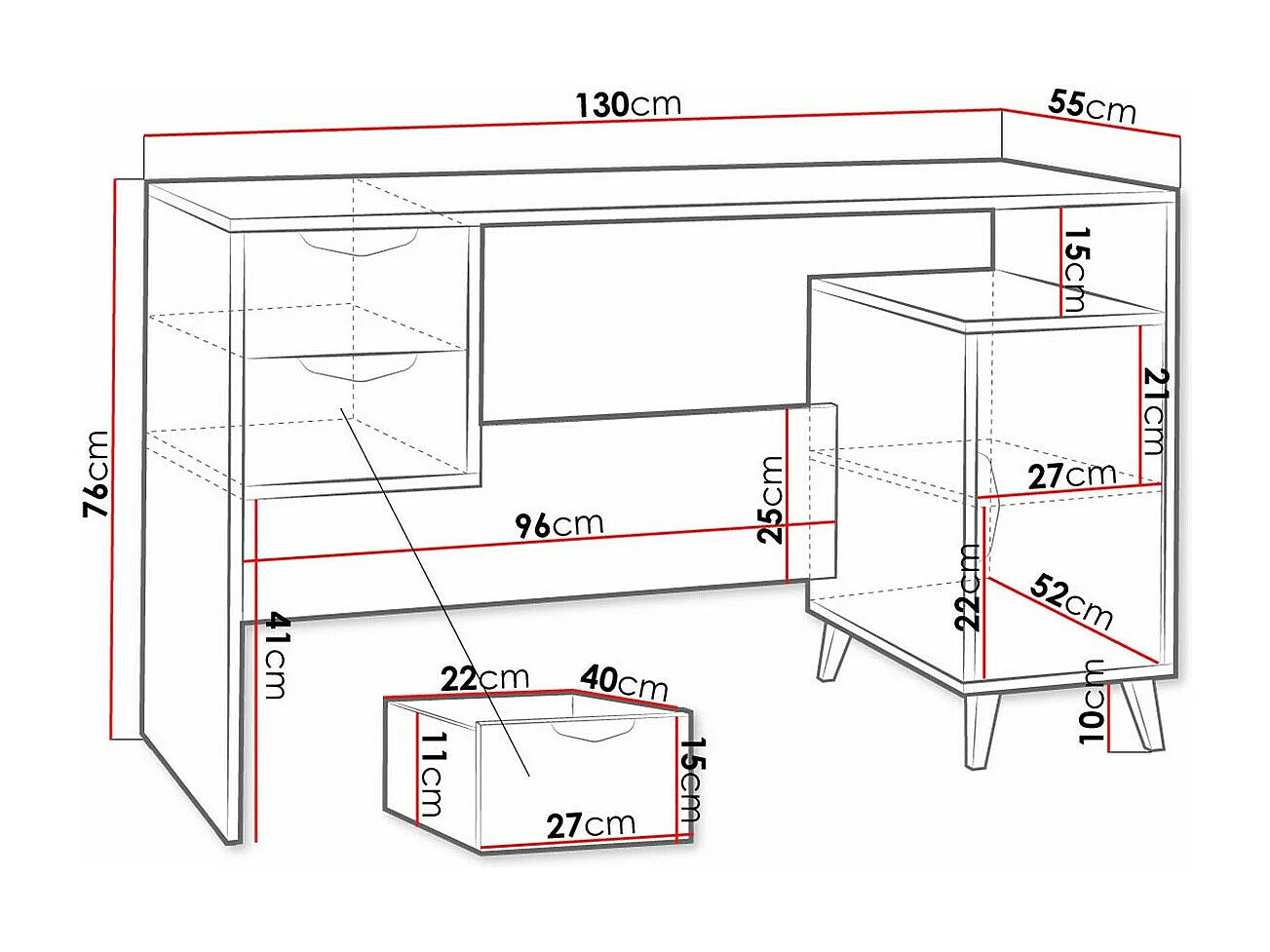 Mesa de escritório Domvera 112, Com gavetas, Número de portas: 1