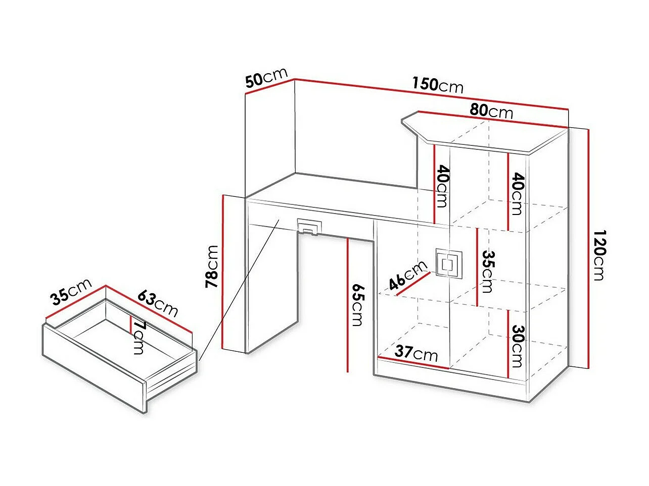 Mesa de oficina Tolfere 105, Con cajones|Con puertas, Número de puertas: 2, 78x150x50cm