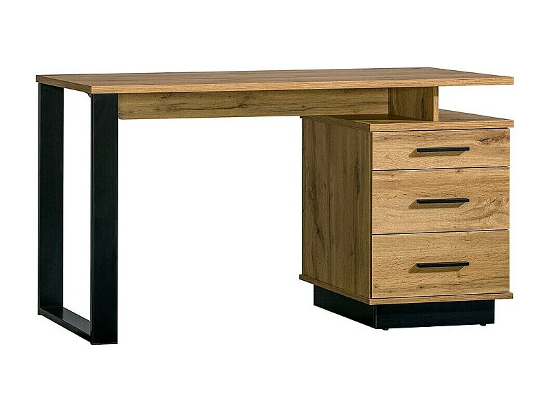 Bureau Tenodeu 107, Avec tiroirs, Nombre de tiroirs: 3, 75x135x56cm, Noir|Chêne wotan