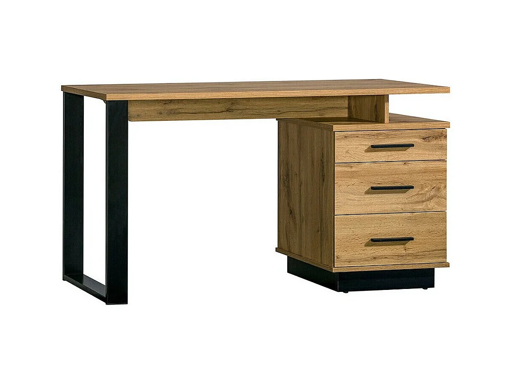 Bureau Tenodeu 107, Avec tiroirs, Nombre de tiroirs: 3, 75x135x56cm, Chêne wotan|Noir