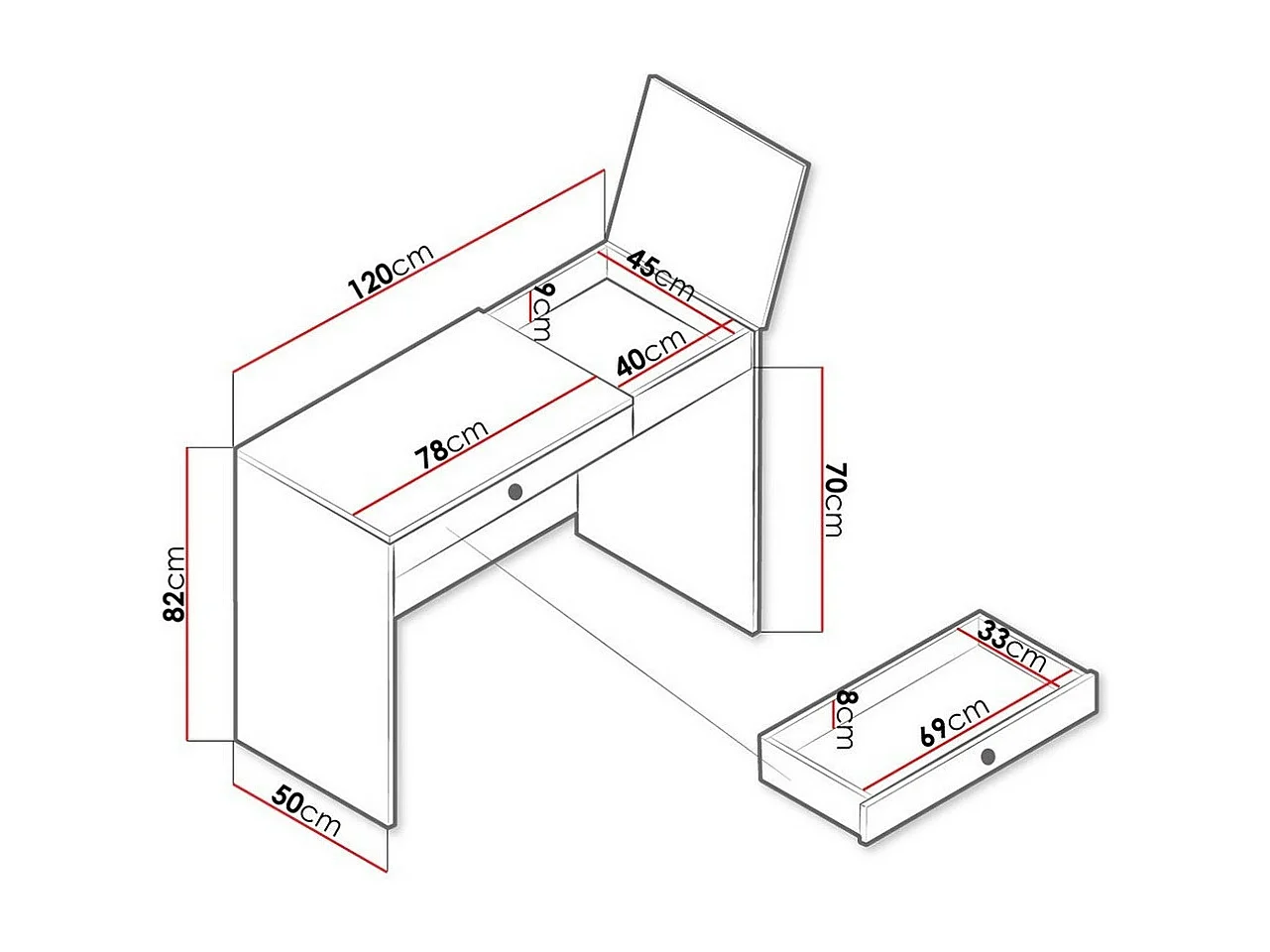 Mesa de escritório Almira 109, Com gavetas, Número de portas: 1