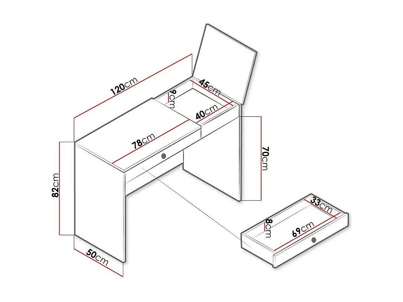 Mesa de escritório Almira 109, Com gavetas, Número de portas: 1