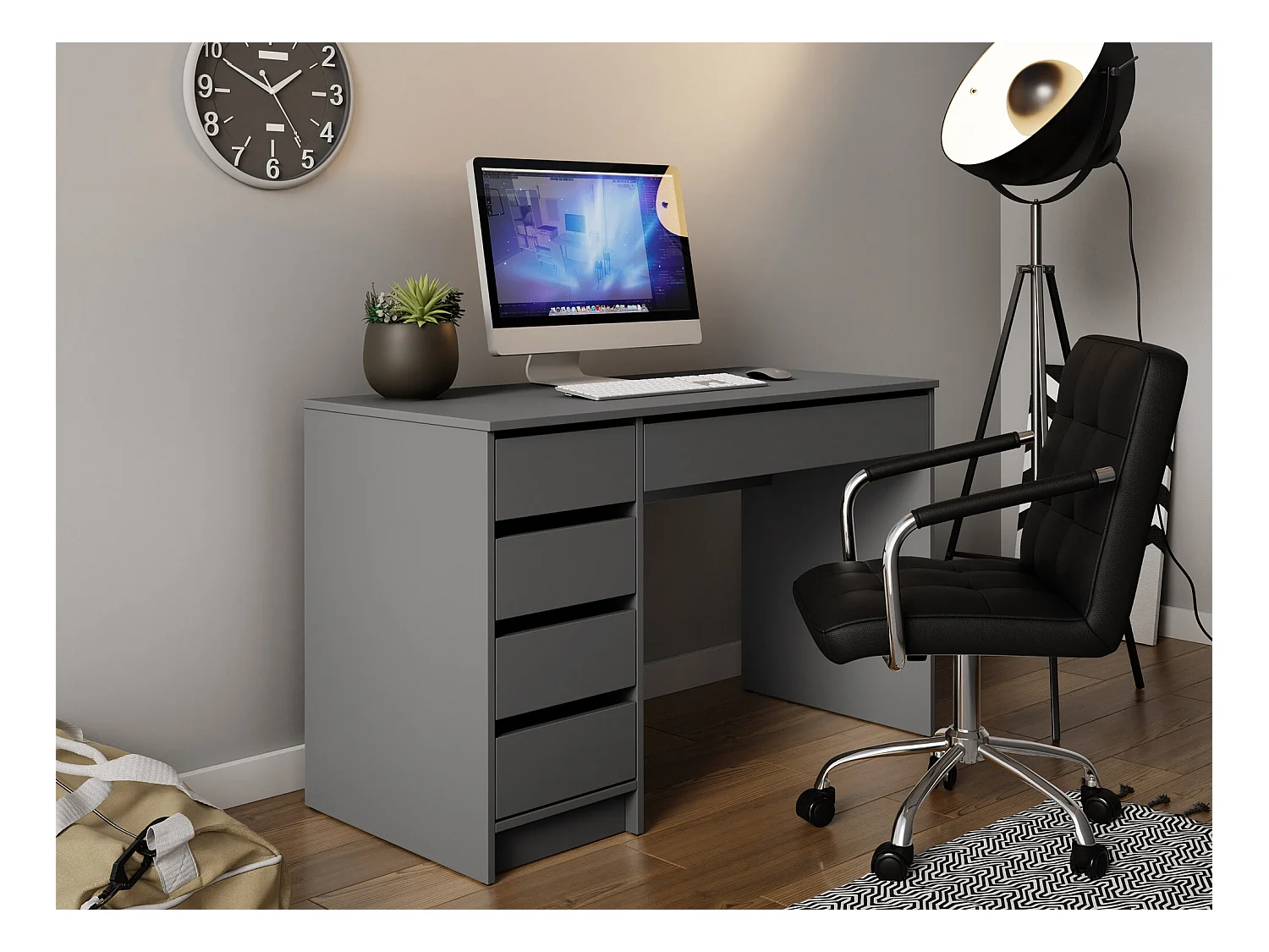 Bureau Comfivo 312, Avec tiroirs, Nombre de tiroirs: 5, 76x120x55cm, Anthracite