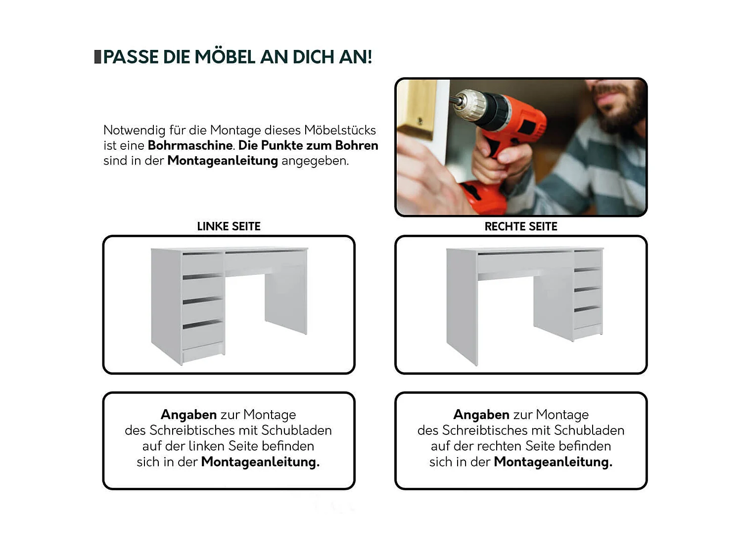 Bureau Comfivo 312, Avec tiroirs, Nombre de tiroirs: 5, 76x120x55cm, Anthracite