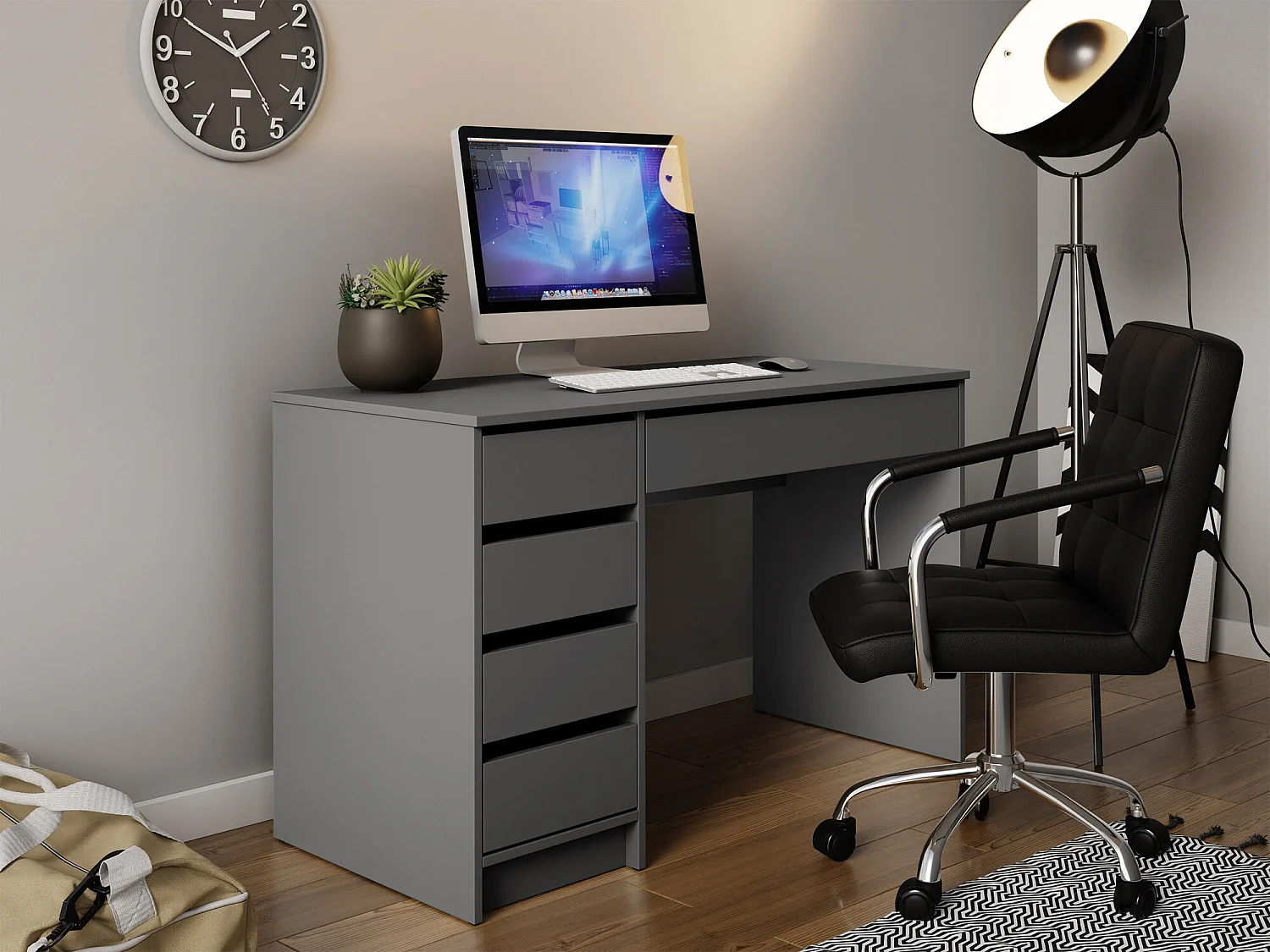 Bureau Comfivo Terros I, Avec tiroirs, Nombre de tiroirs: 5, 76x120x55cm, Anthracite