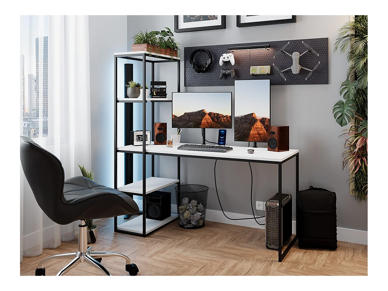 Bureau Oswego 107, 76x152x64cm, Blanc|Noir