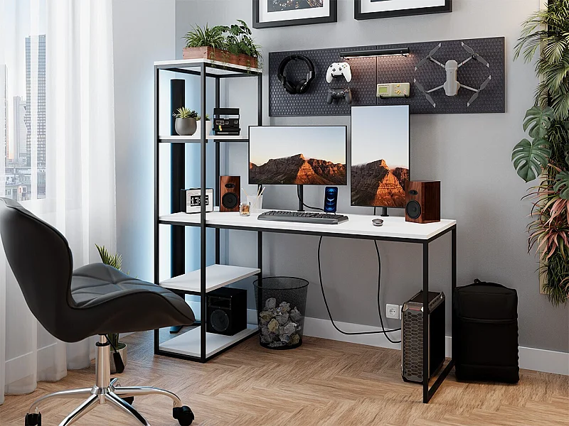 Mesa de oficina Oswego 107, 76x152x64cm, Negro|Blanco