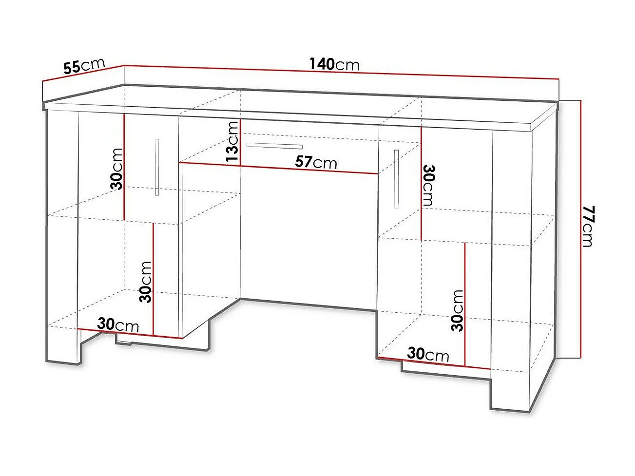Mesa de escritório Melfeli 114, Com portas, Número de portas: 2