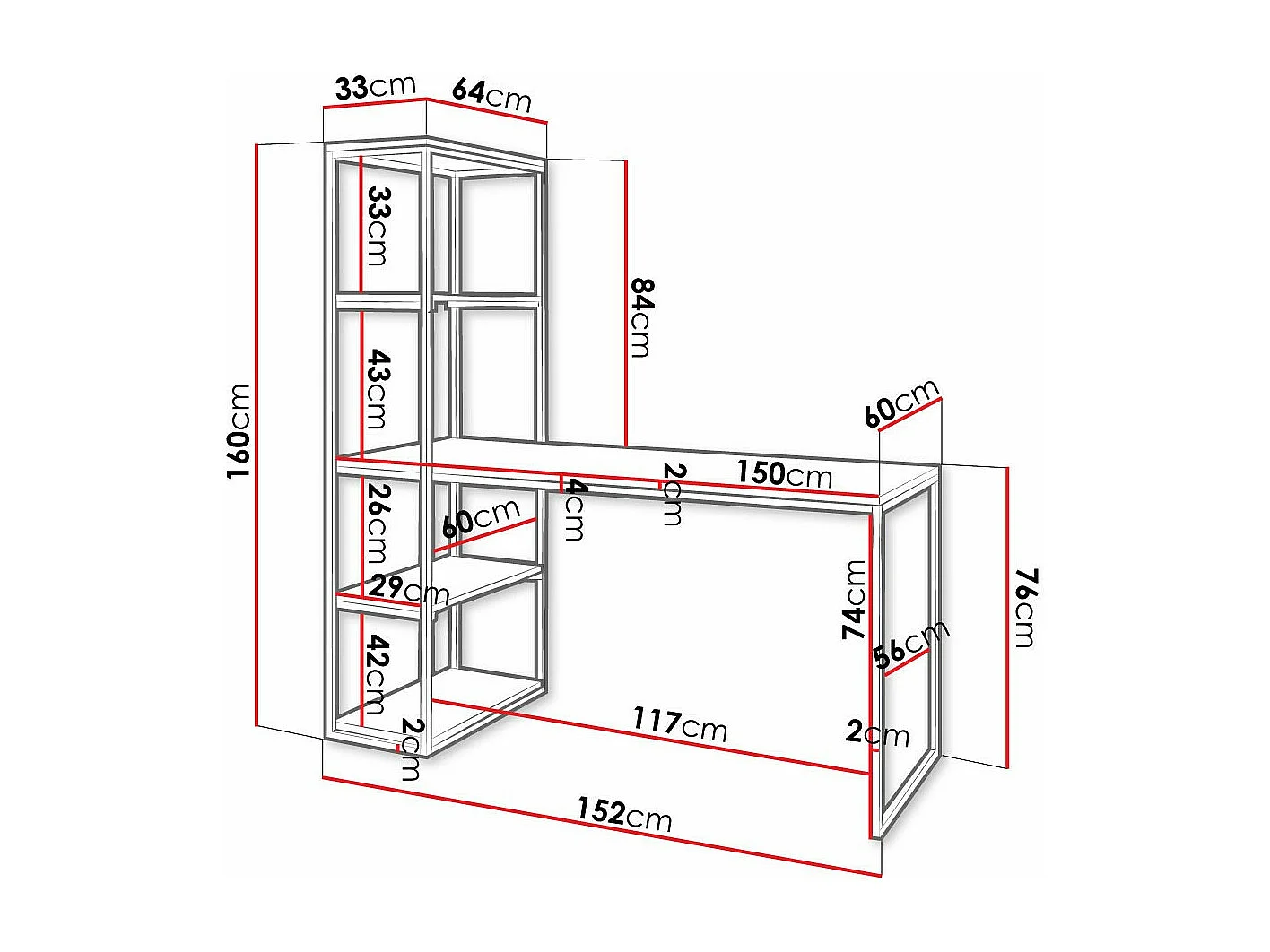 Mesa de oficina Oswego 107, 76x152x64cm, Negro