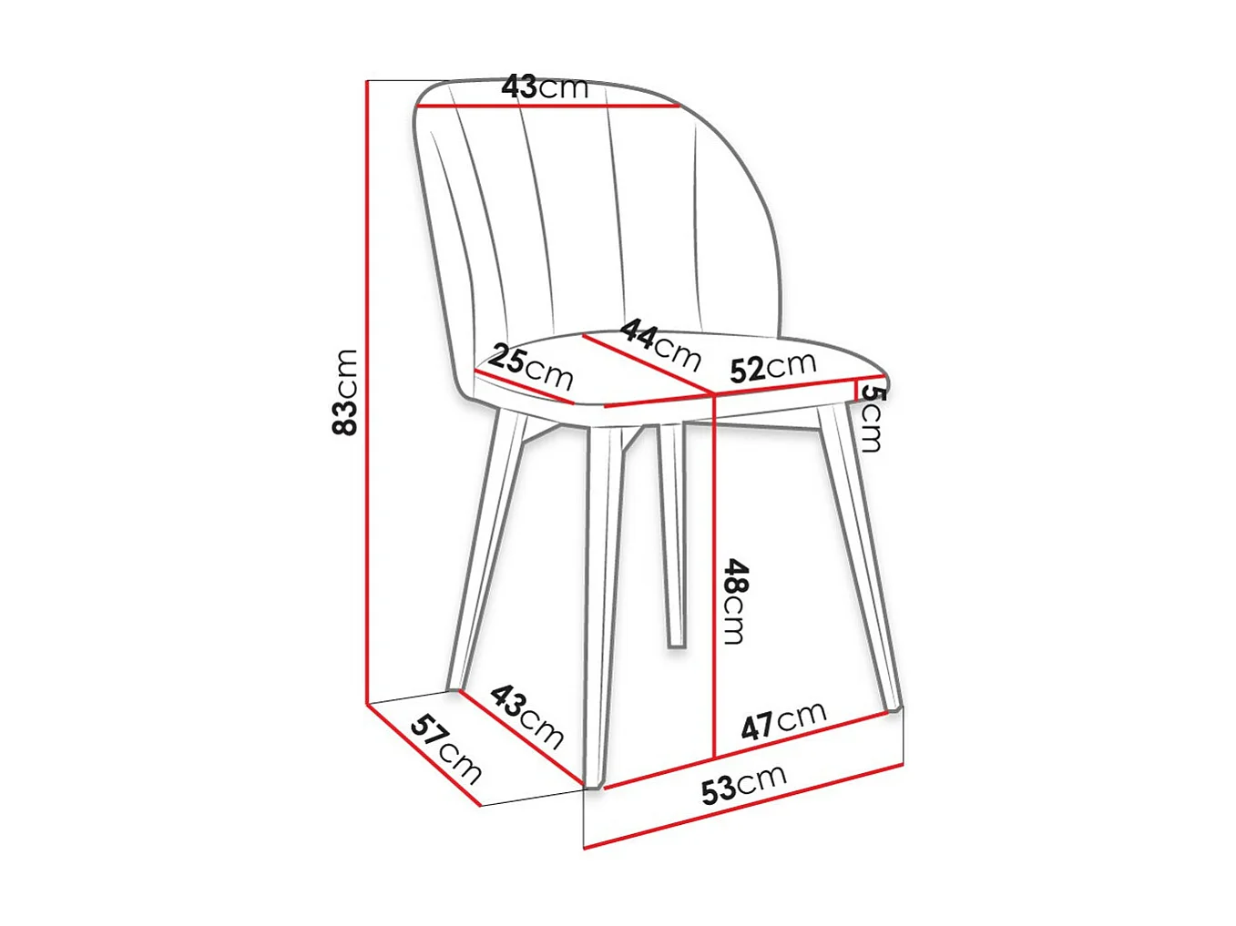 Chaise Racine 104, 83x53x57cm, Tissu, En bois, Stratifié