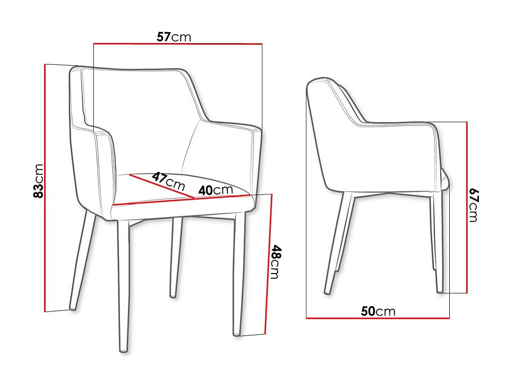 Chaise Jackson 108, 83x57x50cm, Tapisserie, Métallique, Bois