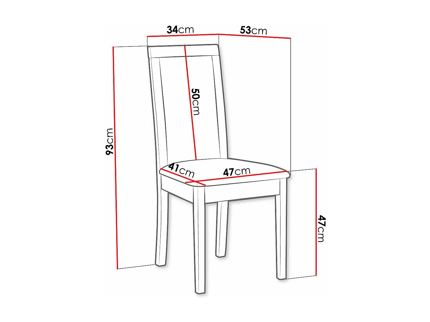 Chaise Victorville 343, Noir, 93x47x53cm, Tissu, En bois, Bois