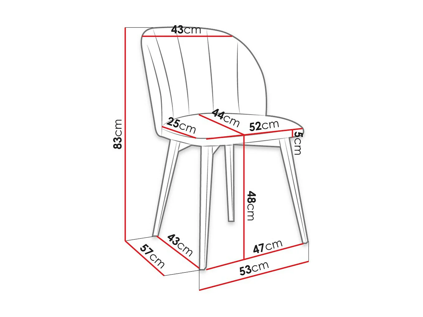 Silla Racine 104, 83x53x57cm, Tapiz, De madera, Aglomerado laminado