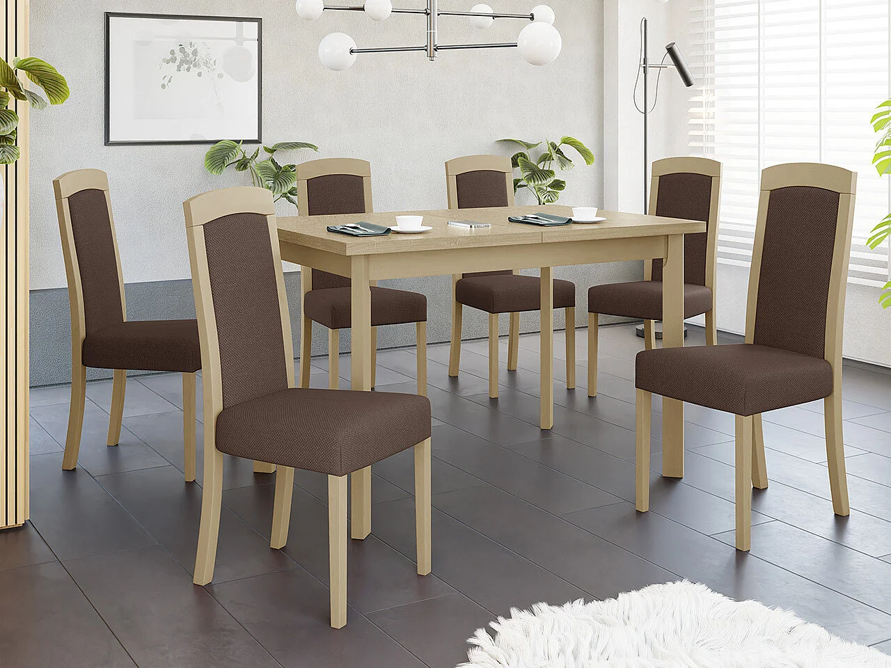 Silla Victorville 345, Roble Sonoma|Marrón, 96x45x41cm, Tapiz, De madera, Madera